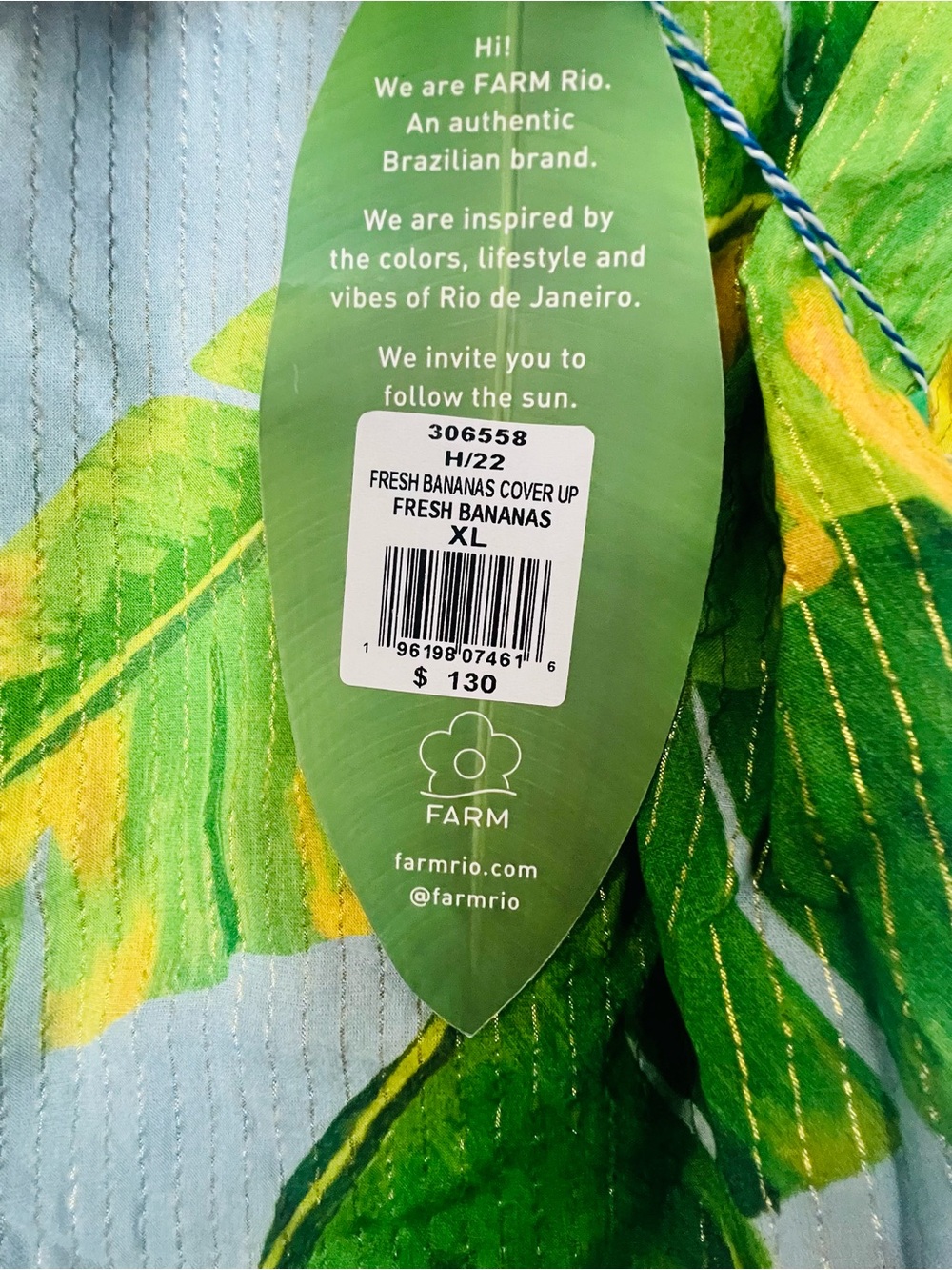Farm Rio - Fresh Bananas Cover Up - Tropical Leaf Green Sarong - NWT - XL - Picture 9 of 9